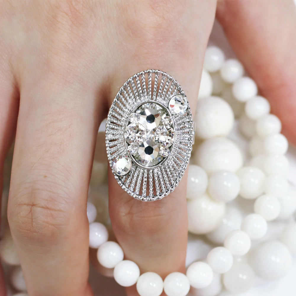 BNP Jewelry Big Unique Bold Crystal Ring Design Luxury K-Fashion Rose Sapphire K-Celebrity