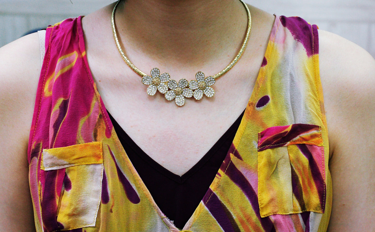 BNP Jewelry Flower Jewelry SET Choker Dress Short Necklace Stud Earrings Made in Korea